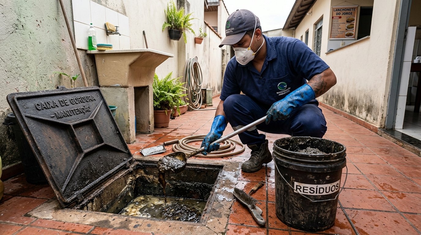 Remoção de resíduos da caixa de gordura em Americana‑SP
